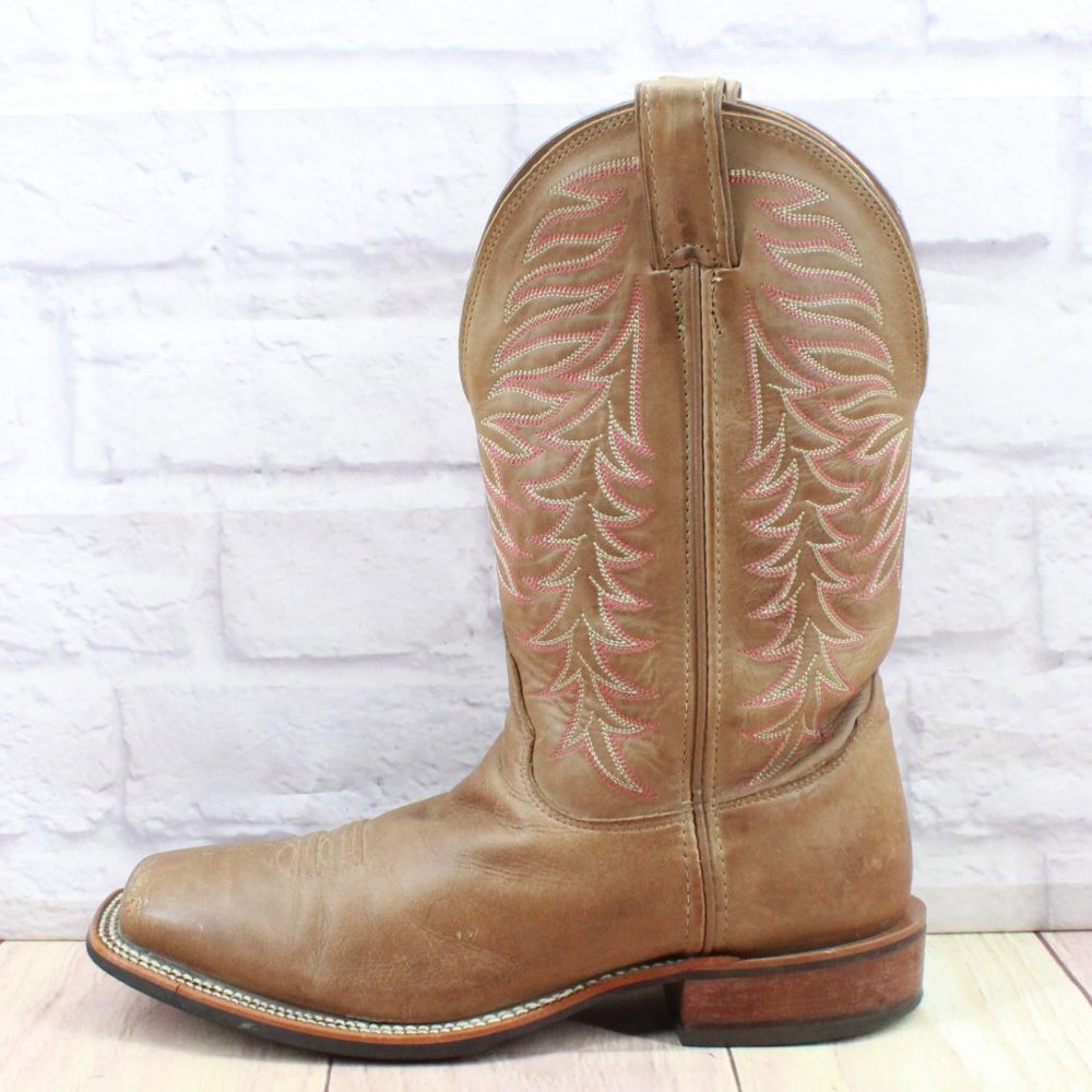 Nocona Brown Leather Pull On Western Cowboy Boots Size 9 B